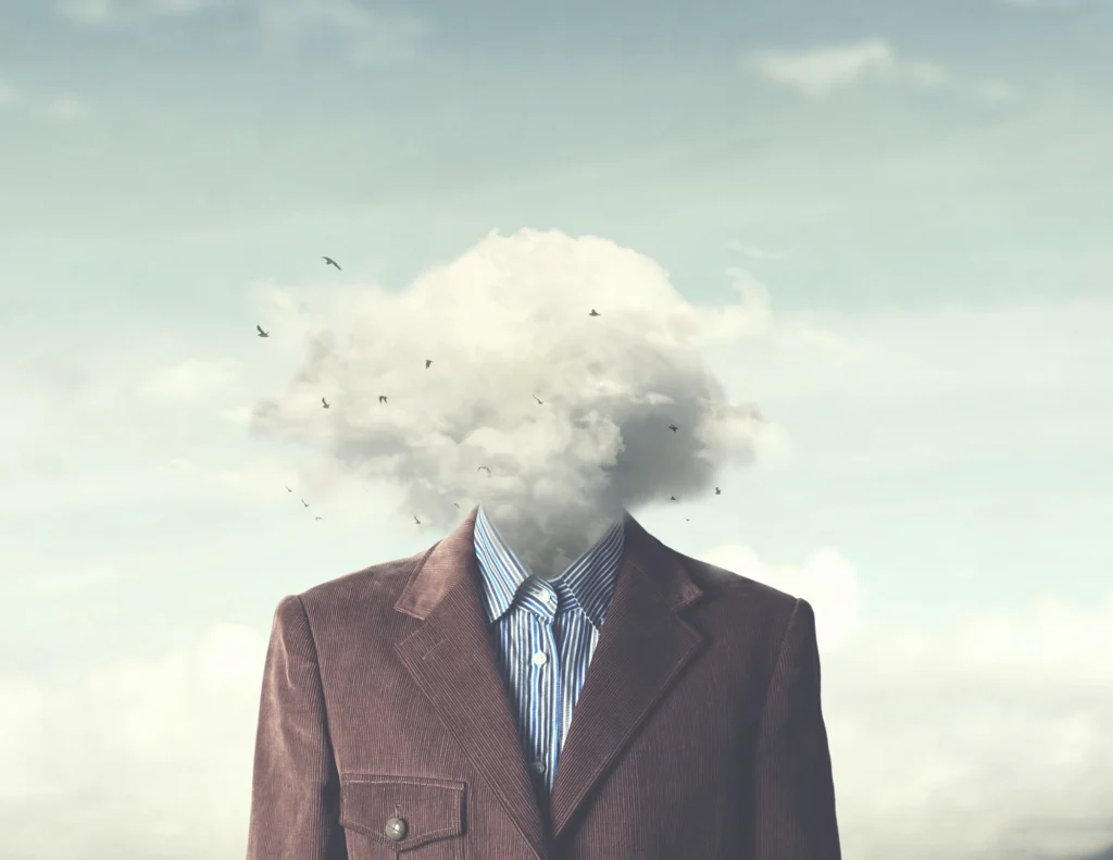 man with his head in the clouds