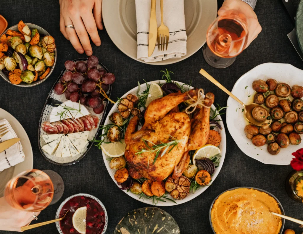 a beautiful holiday spread of food to enjoy